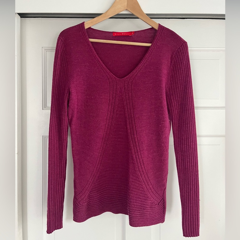 Women’s Medium Wool Sweater | Burgundy V-Neck | Krimson Klover.  Title Nine